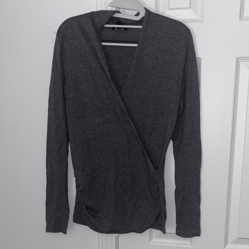The Limited Charcoal Gray Wrap-Front Long Sleeve Top